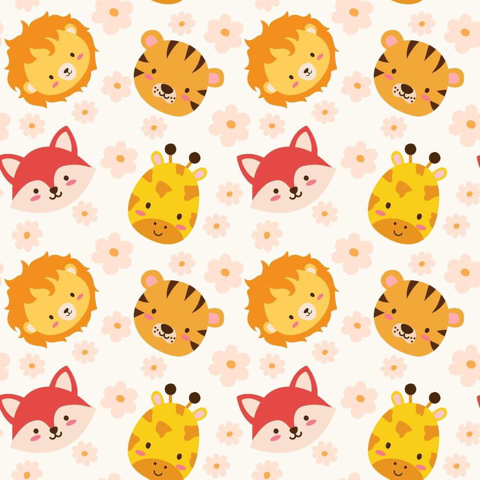 cute animals seamless pattern for kids printlion fox vector