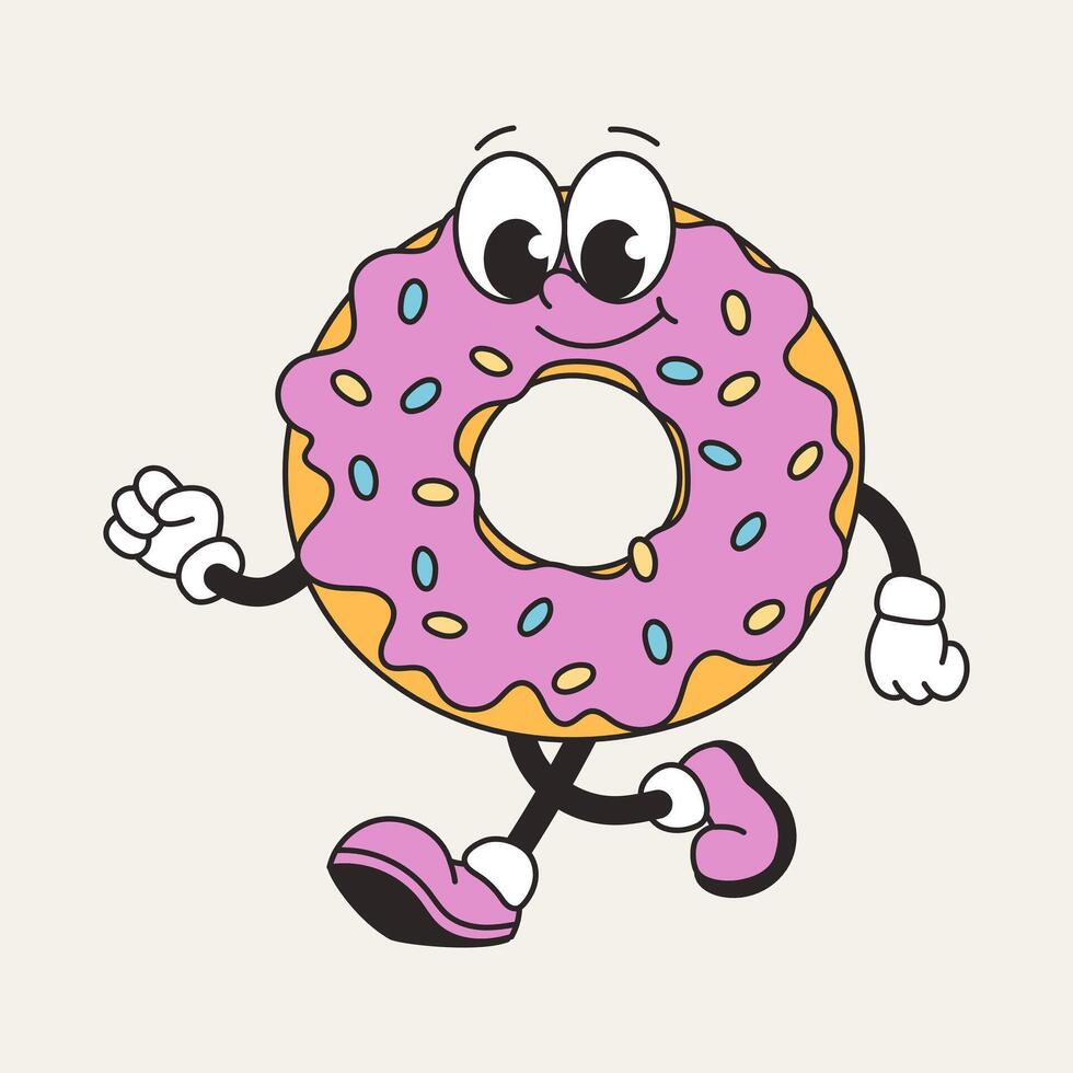 Groovy retro character donut. Sweetness. Junk food. cartoon isolated illustration vector