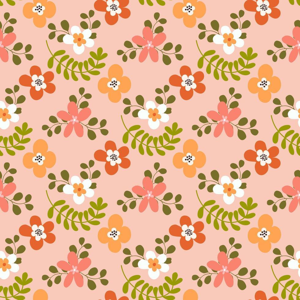 Floral seamless pattern with hand drawn flowers and leaves in soft pastel colors. Romantic background in doodle style for wrapping paper, greeting card, poster and textile. vector