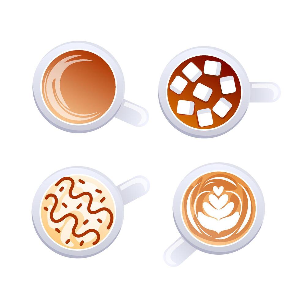 Coffee cup Top view. Hot ristretto, espresso. Cappuccino and latte. vector
