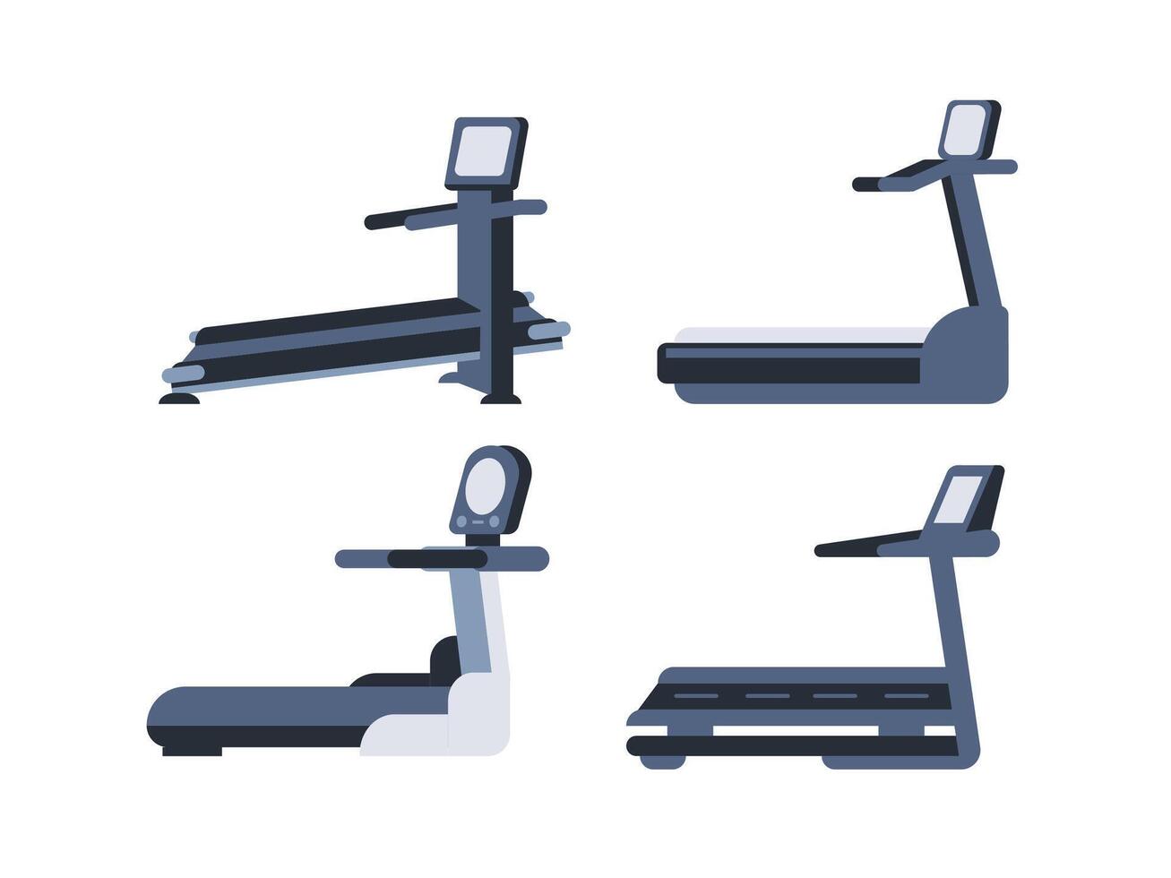 Treadmill running cartoon set. Sport Tools. Treadmill machine. vector
