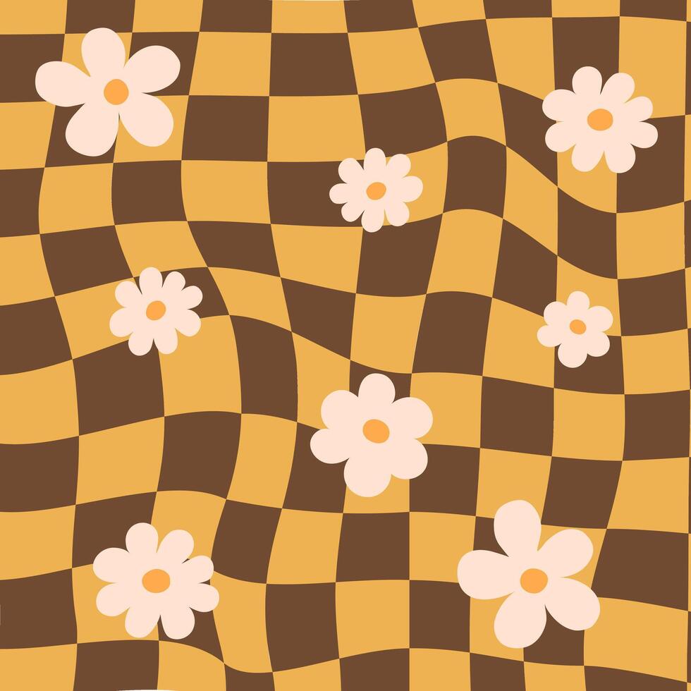 Groovy flower checkered pattern vector