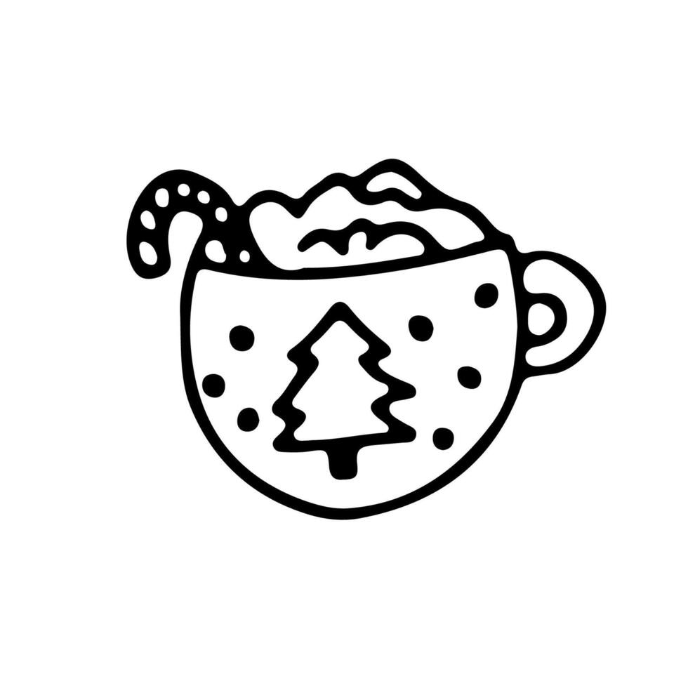 Hand drawn warm coffee doodles. Cute winter icons, Happy Christmas illustrations. Holiday drawings vector