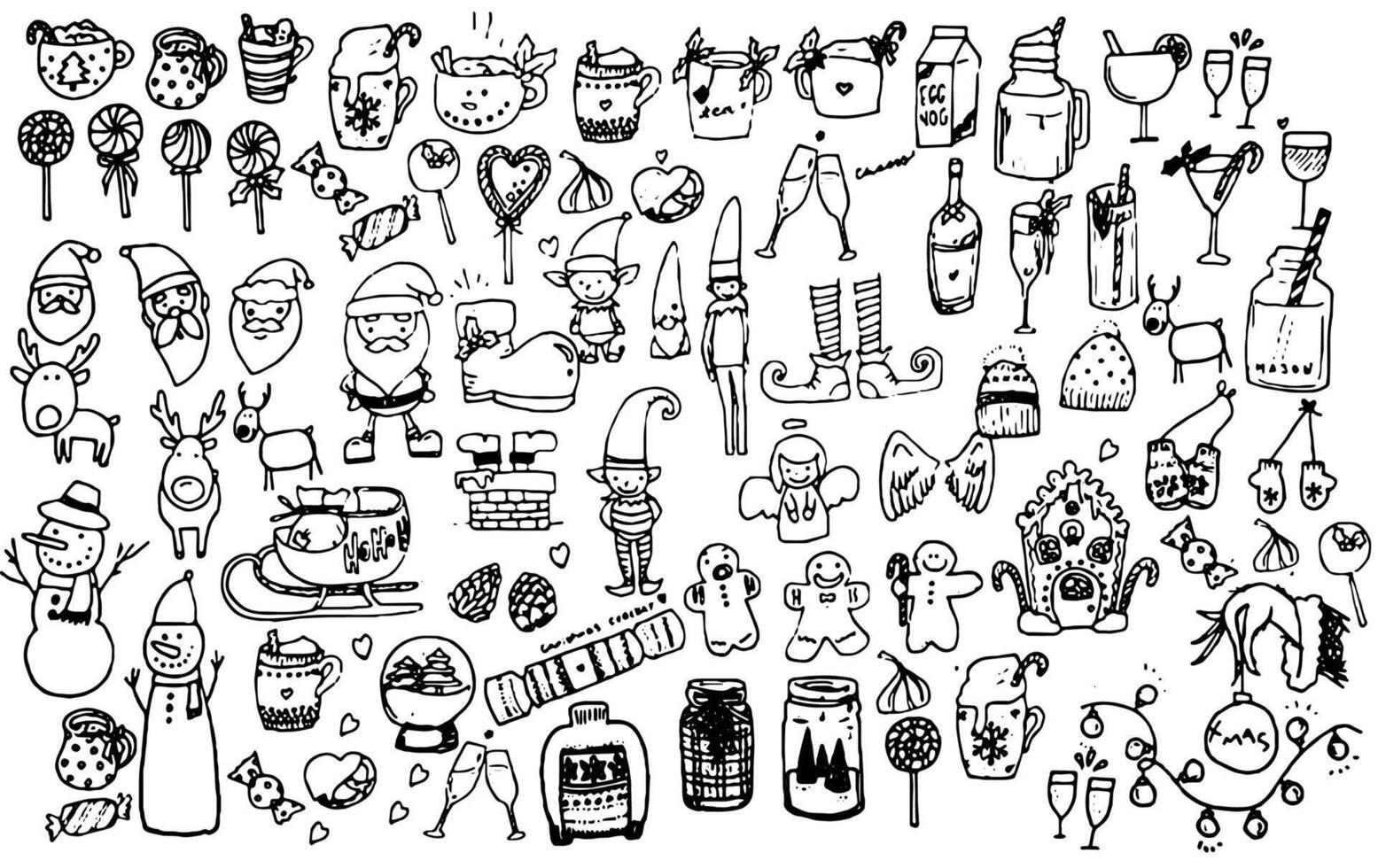 Hand drawn Christmas and New Year doodles. vector