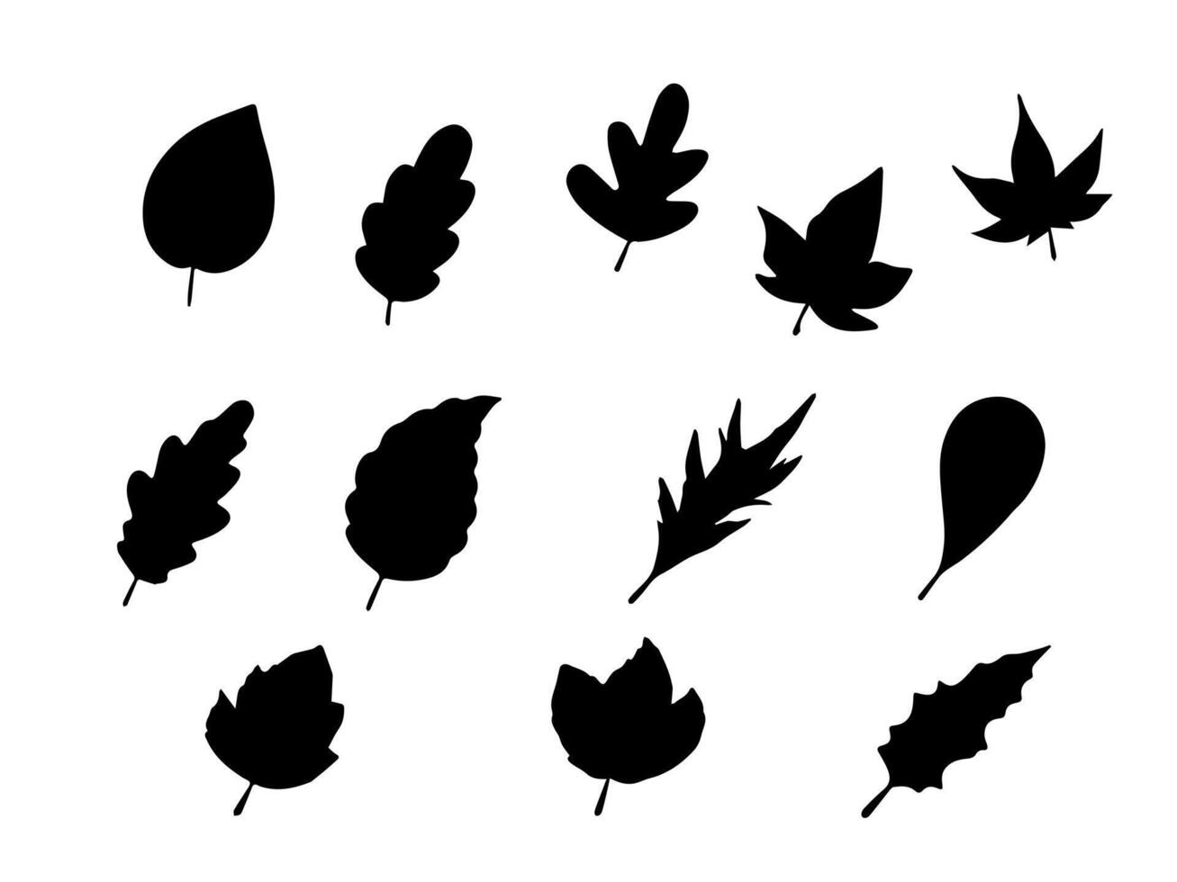 Autumn leaves silhouettes set . vector