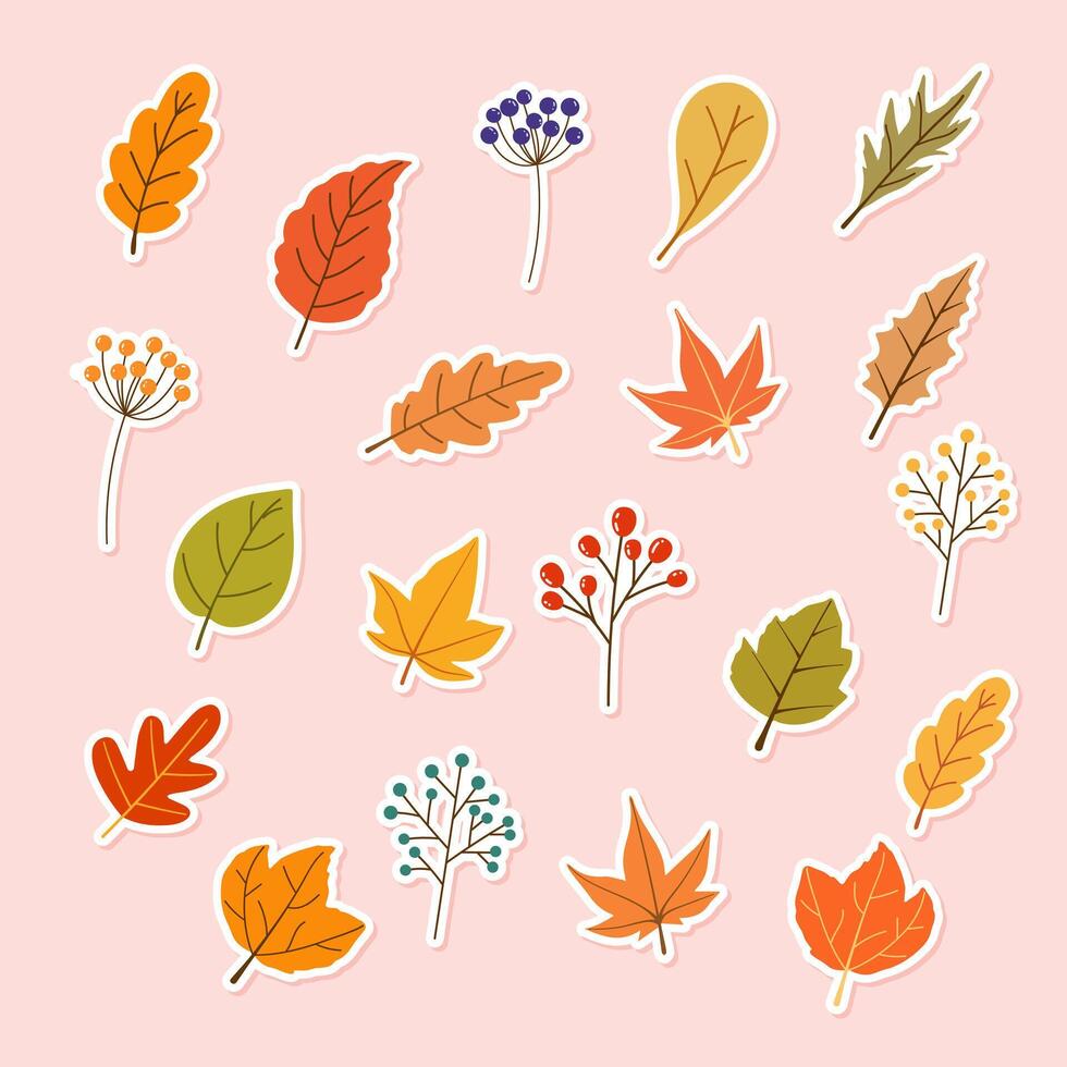 Autumn leaves stickers set . vector