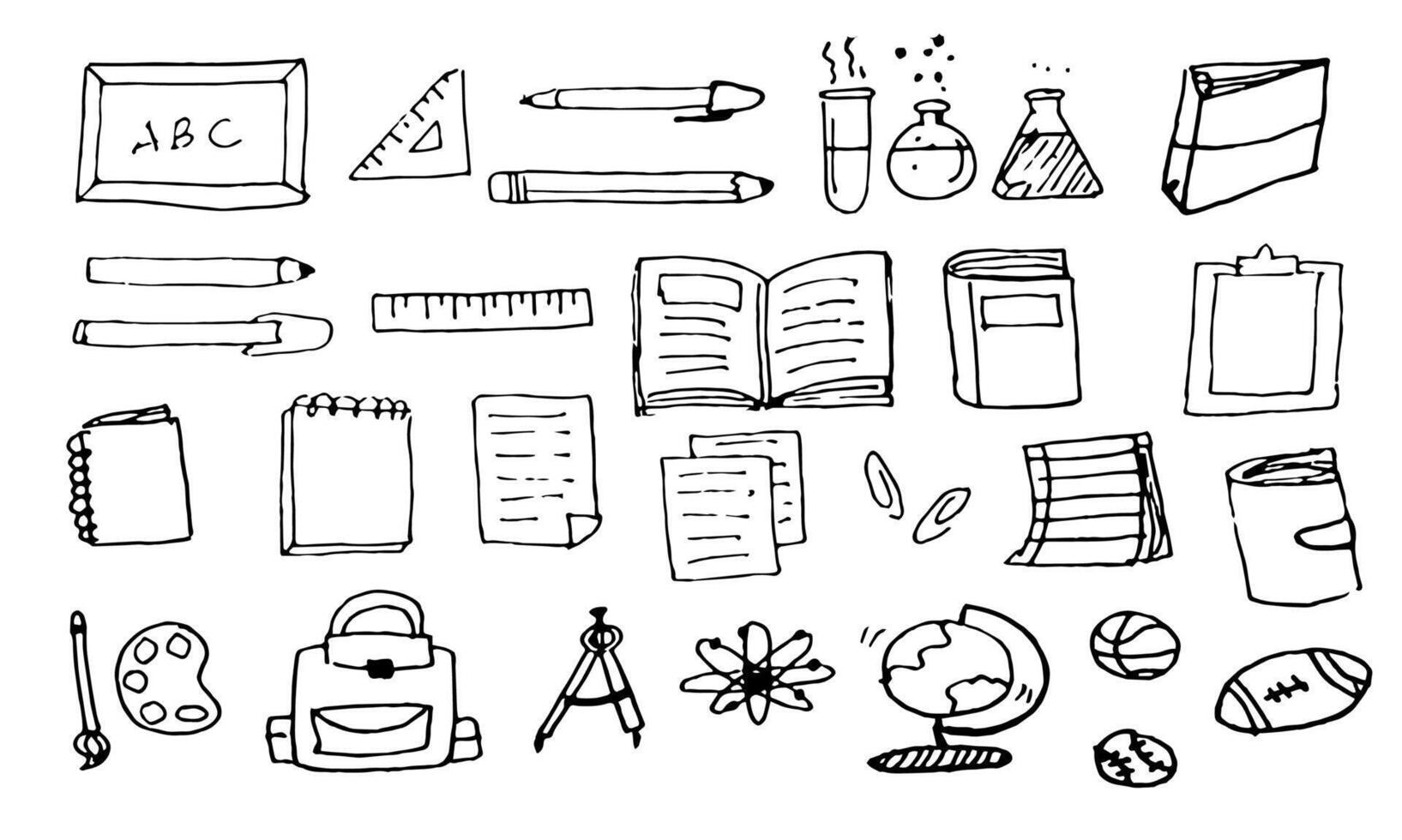 Set of hand drawn school elements doodles vector