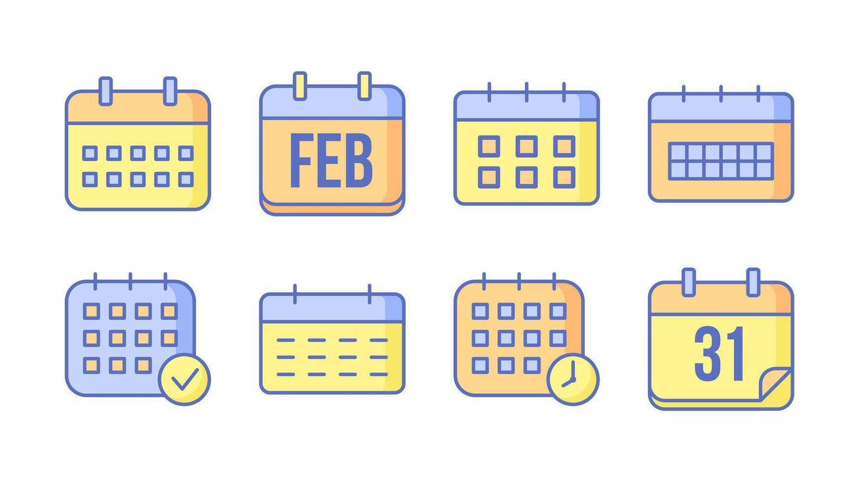 Set of colorful linear calendar icons with editable stroke. illustration vector