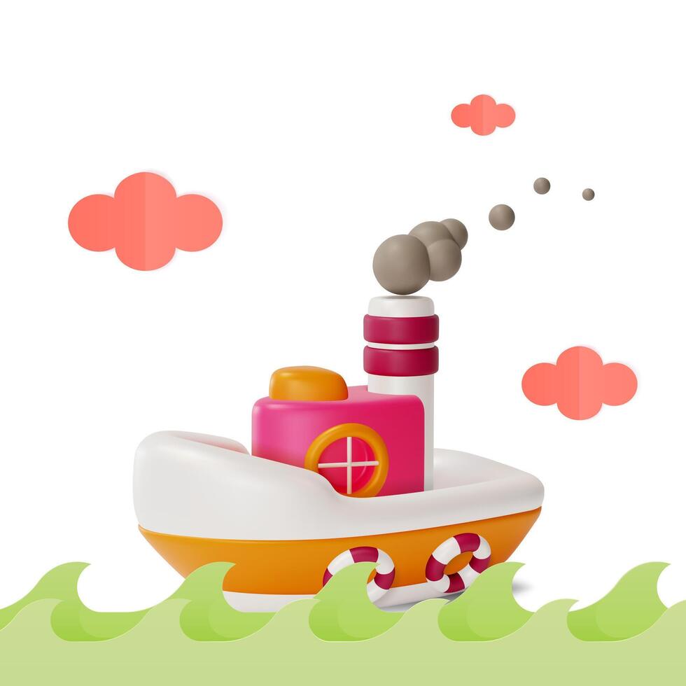 3d Ship Travel and Tourism Concept Cartoon Design Style. vector