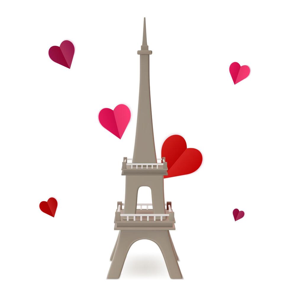 3d Eiffel Tower Travel and Tourism Concept Cartoon Design Style. vector