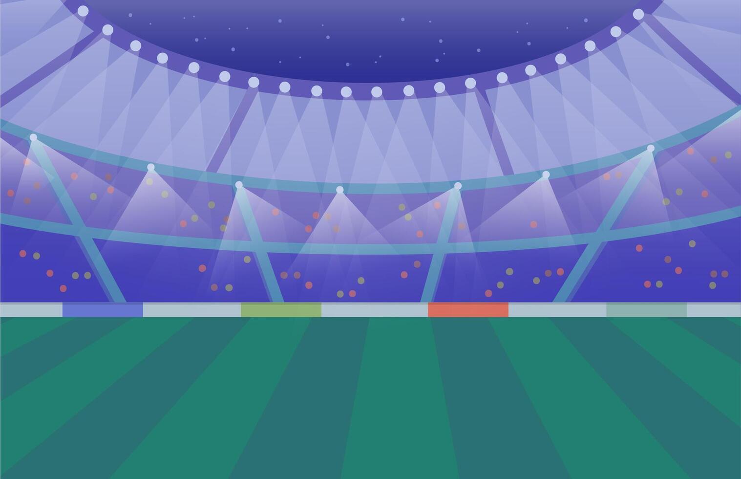 Cartoon Color Soccer Football Stadium with Empty Field and Spotlights. vector