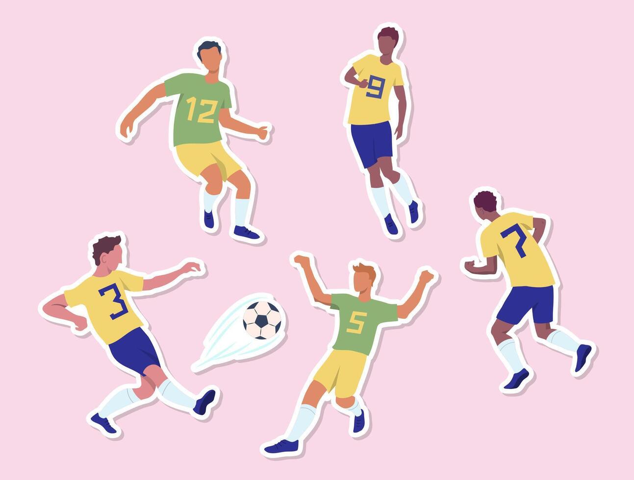 Cartoon Color Soccer Teams Players Characters Stickers Set vector