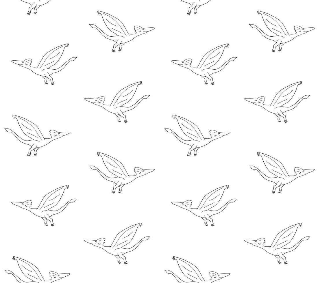 Seamless pattern of hand drawn pterodactyl vector