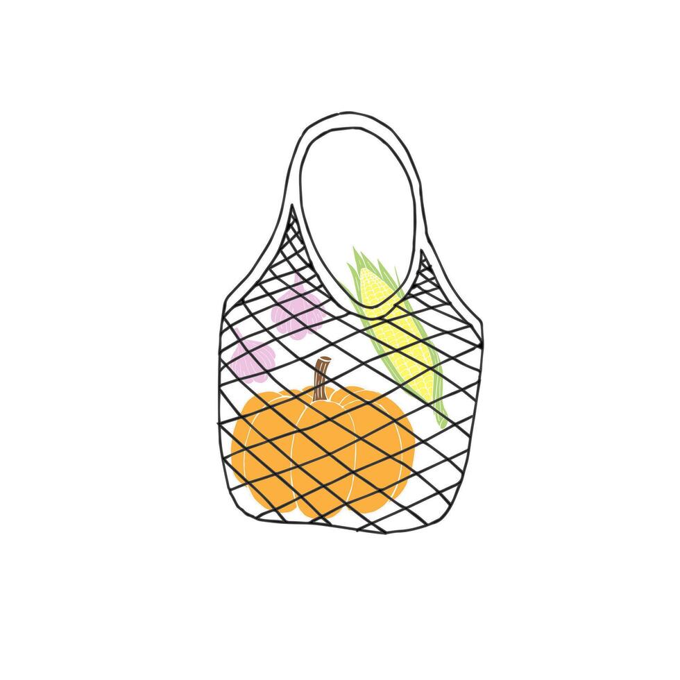 Hand drawn eco bag with vegetable vector