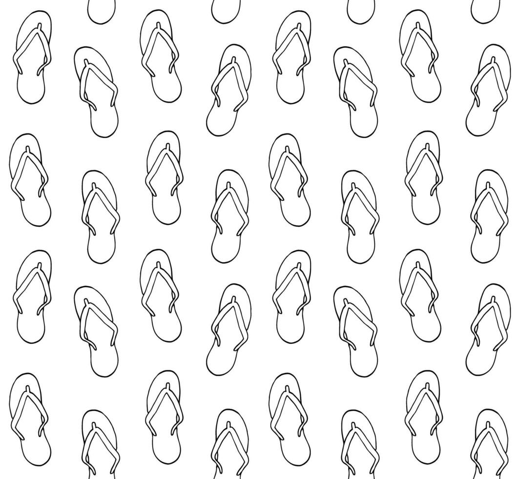Seamless pattern of sketch beach slippers vector