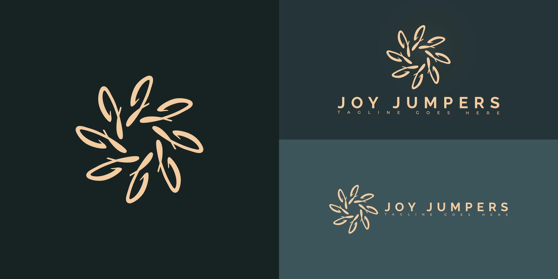 Modern spiral initial letter J or JJ logo in gold color isolated on multiple background colors. The logo is suitable for the dancing club community logo design inspiration templates. vector