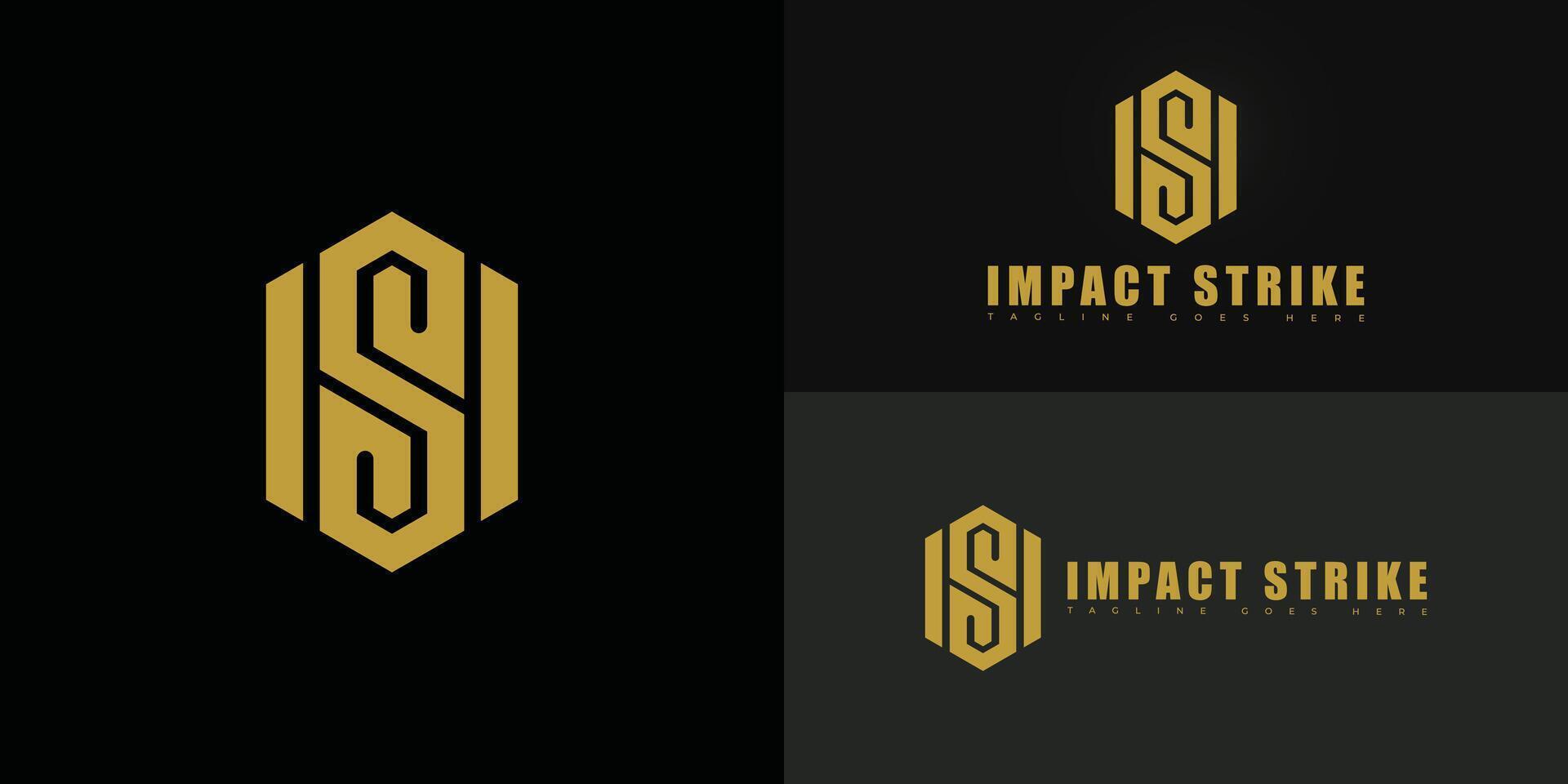 Modern hexagon initial letter IS or SI logo in gold color isolated on multiple background colors. The logo is suitable for martial arts course logo design inspiration templates. vector