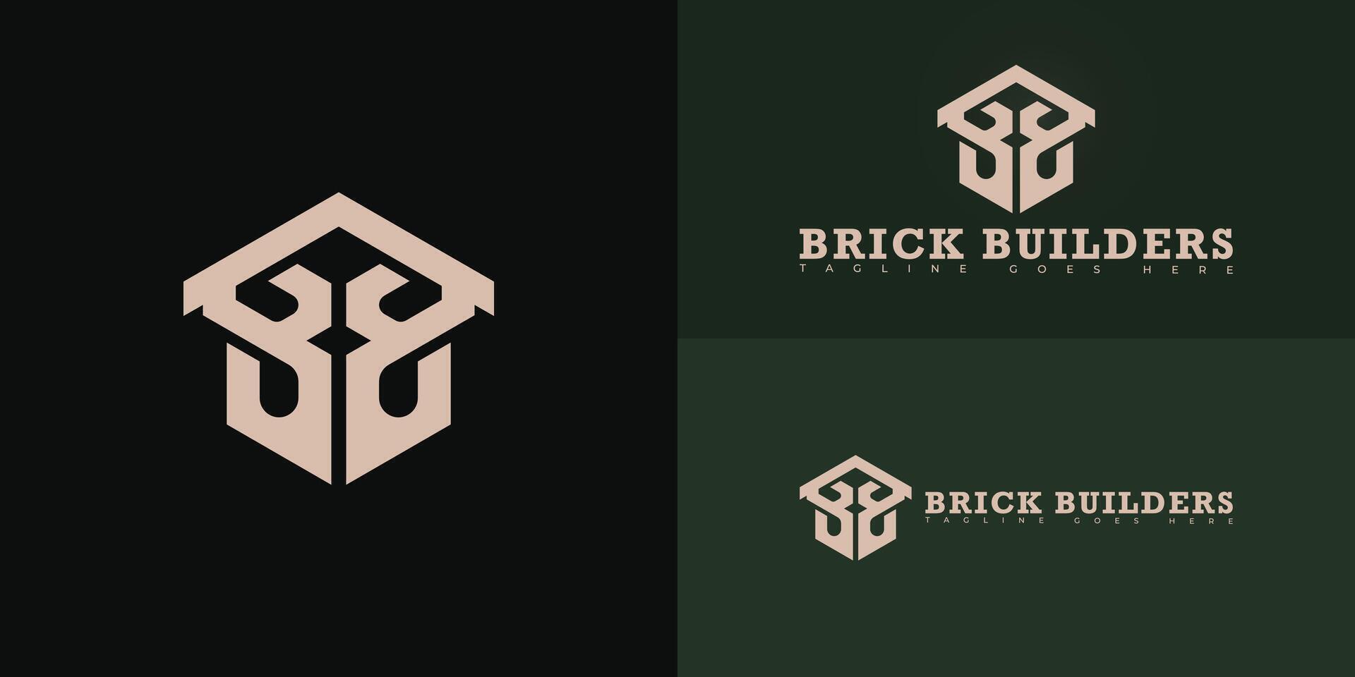 Modern hexagon initial letter B or BB logo in gold color isolated on multiple background colors. The logo is suitable for construction company logo design inspiration templates. vector