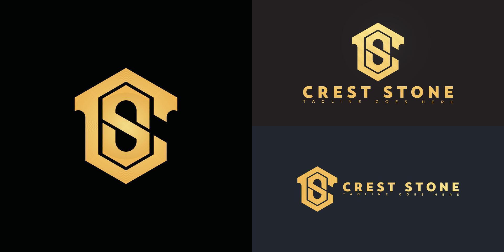 Modern hexagon initial letter CS or SC logo in gold color isolated on multiple background colors. The logo is suitable for real estate investment logo design inspiration templates. vector