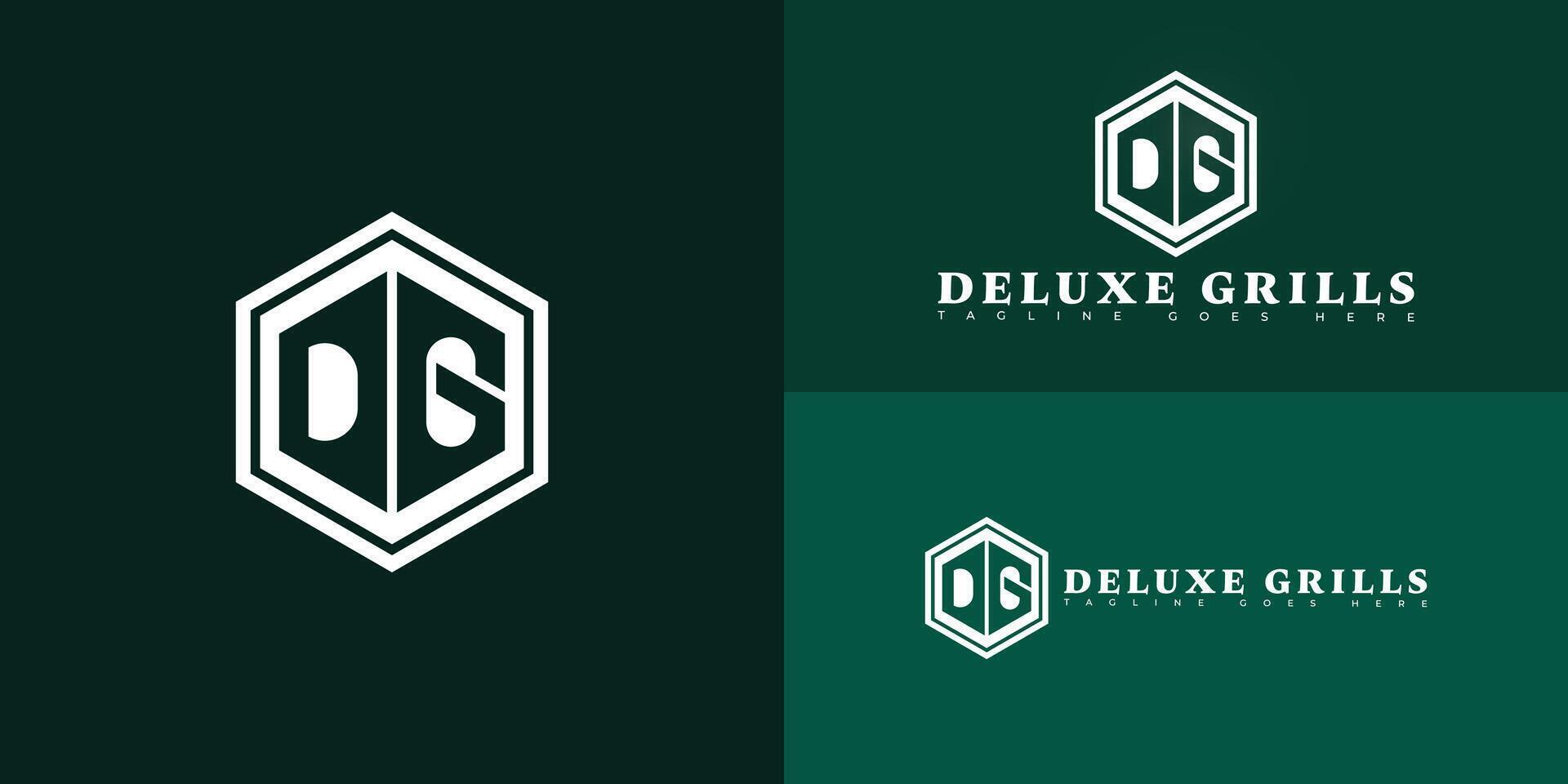 Modern hexagon initial letter DG or GD logo in white color isolated on multiple background colors. The logo is suitable for BBQ grill logo design inspiration templates. vector
