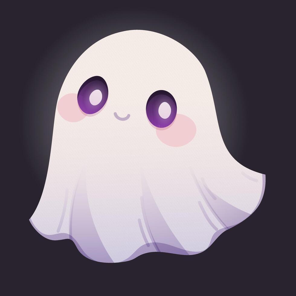 Kawaii white ghost with smile. Cute ghost isolated. Halloween character vector