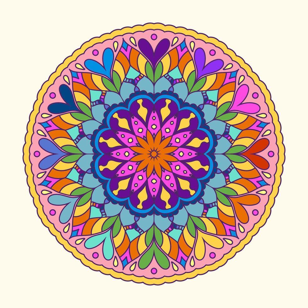 Vibrant bohemian mandala outline. Relaxing design for coloring books, stickers, and yoga calendars. vector