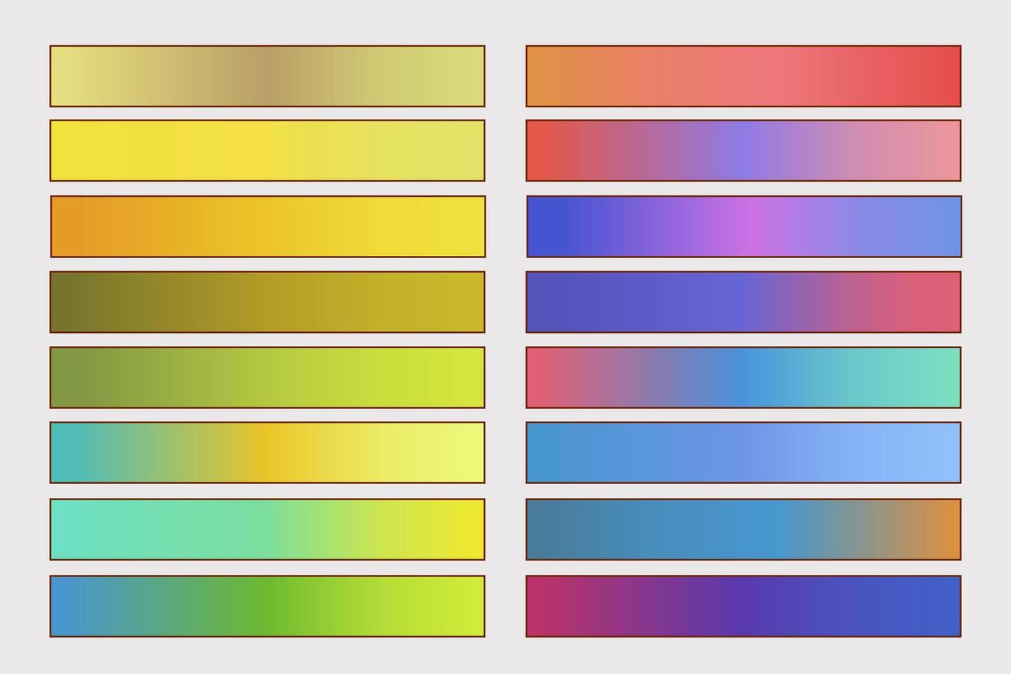 Collection of smooth modern gradients isolated on a white background. Rectangle shapes filled with colorful and vibrant gradients vector