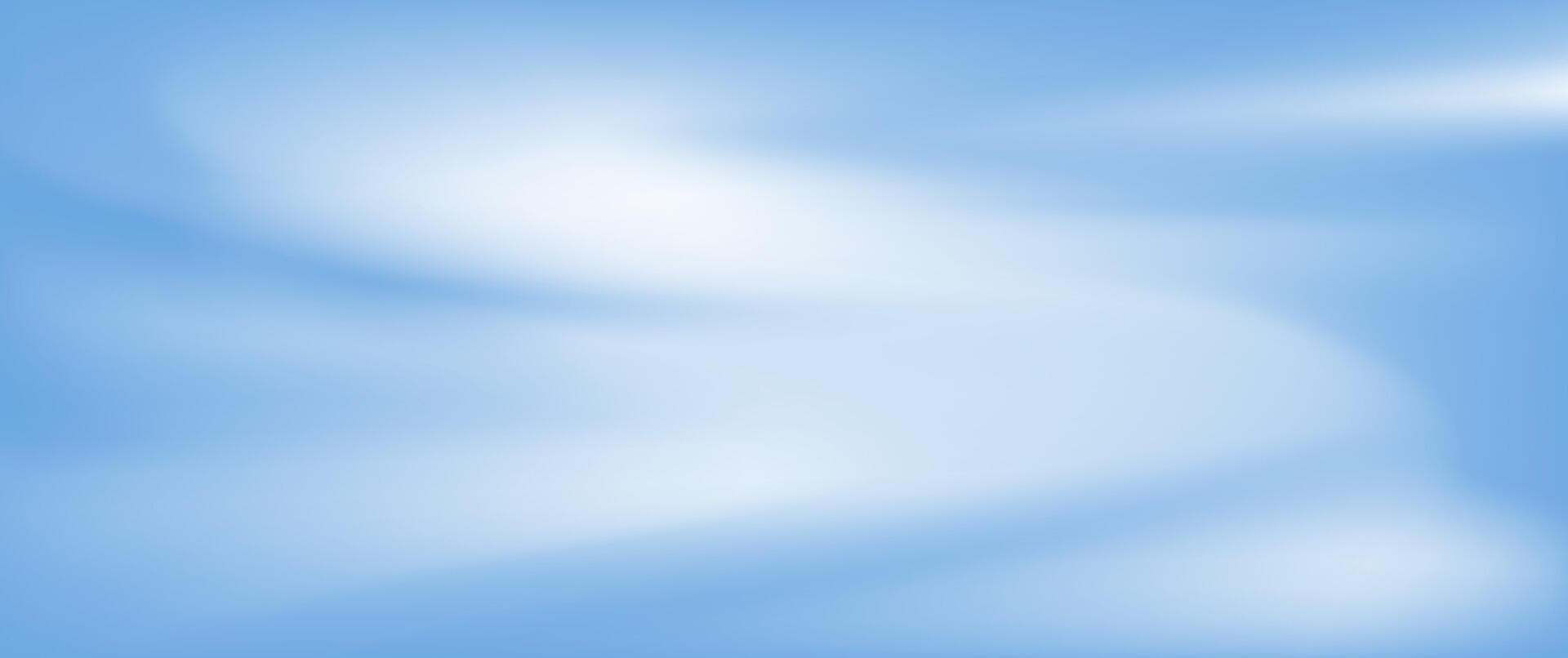 Blurred background with modern white fluffy clouds. Abstract backdrop for web and social media, elegant ocean blue gradient texture vector