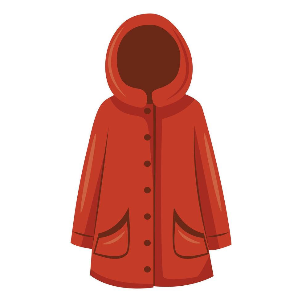 Women's red coat with a hood. vector