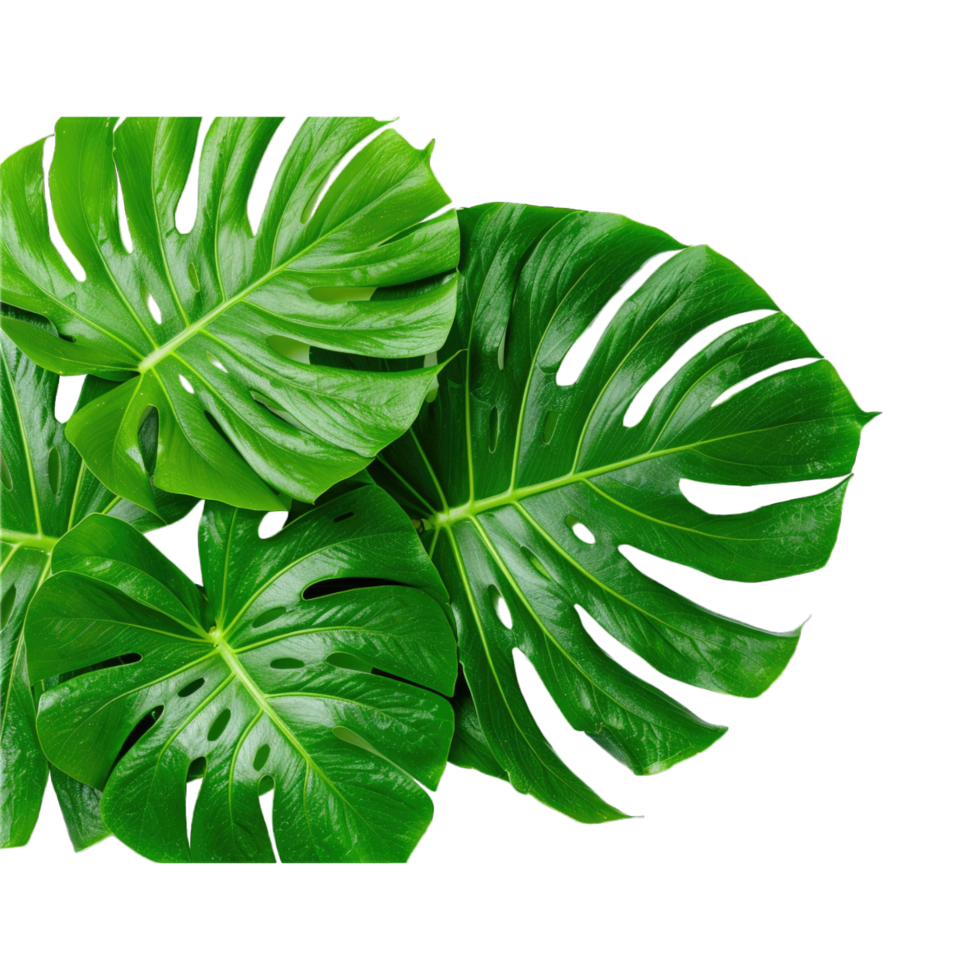 4 monstera leaves on transparent background png