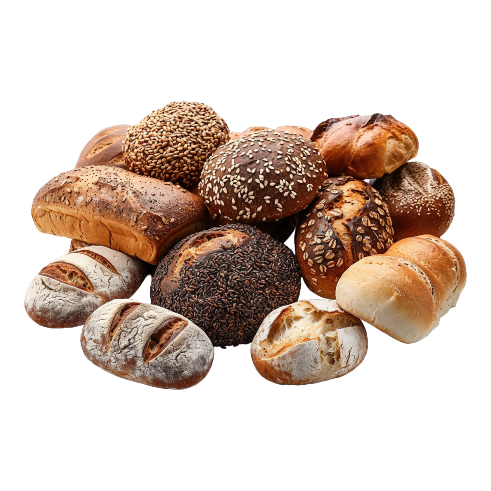 various whole grain breads on transparent background png