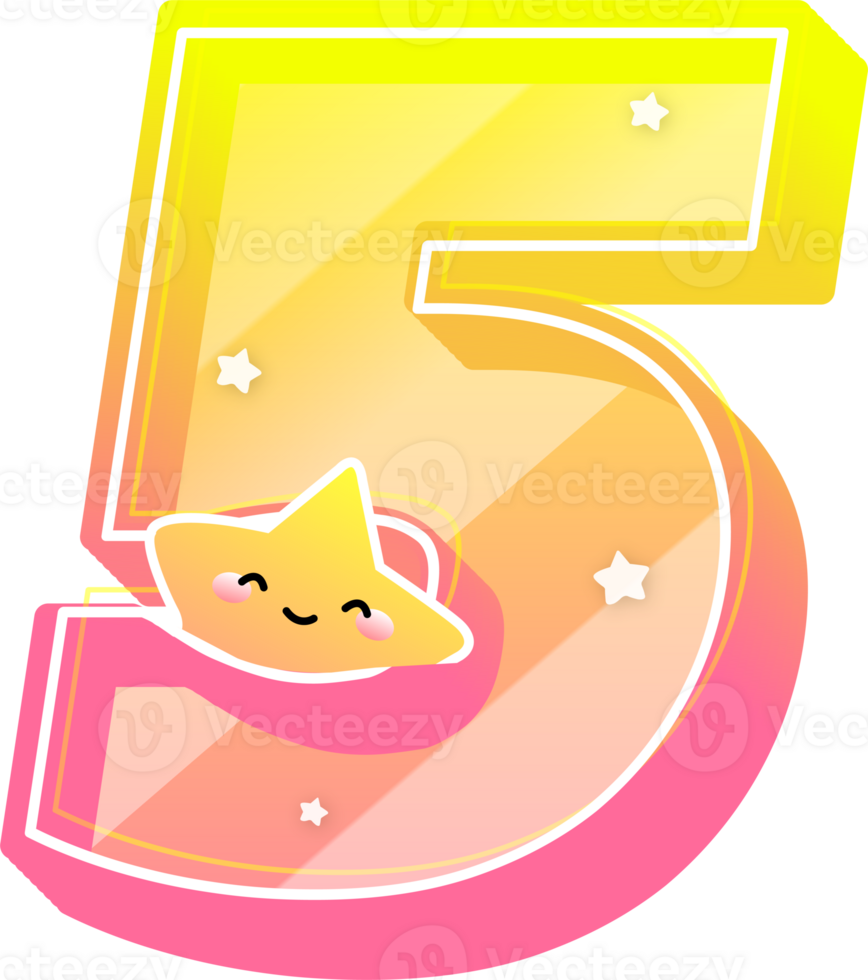 Number 5, Cute Star Alphabet Lettering png