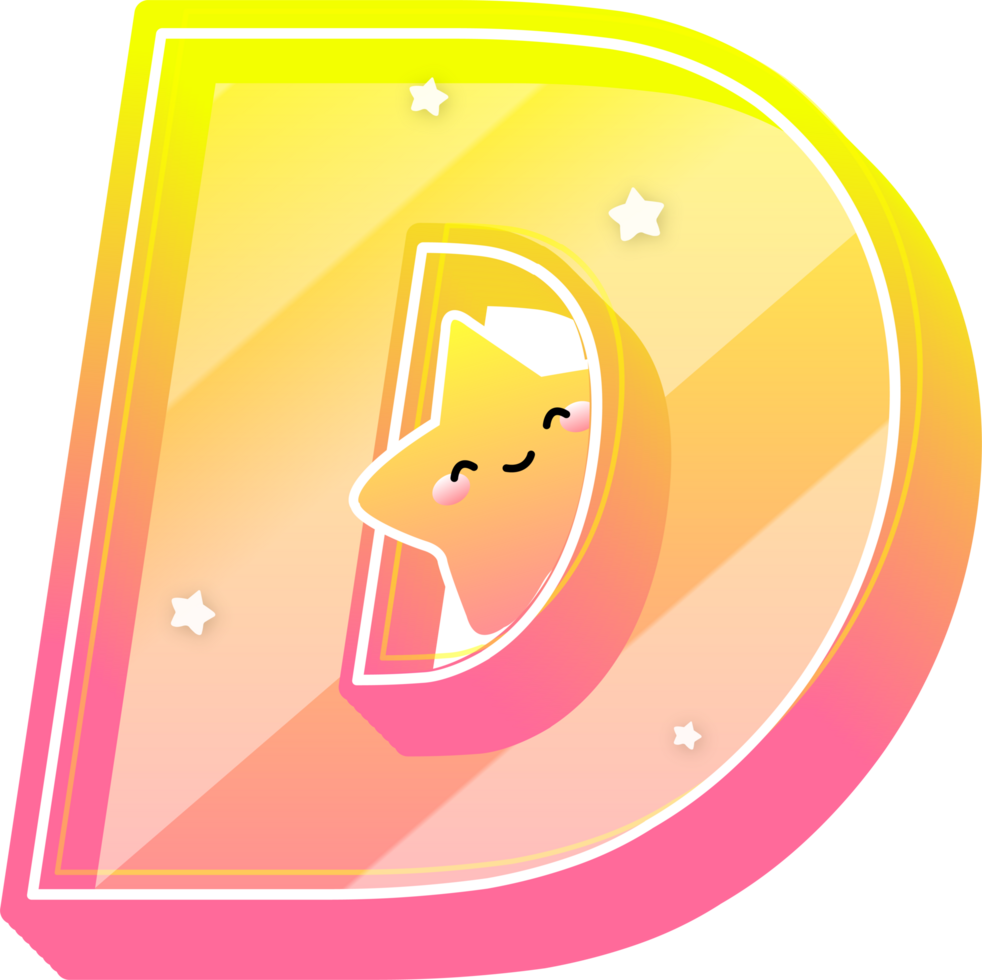 Letter D, Cute Star Alphabet Lettering png