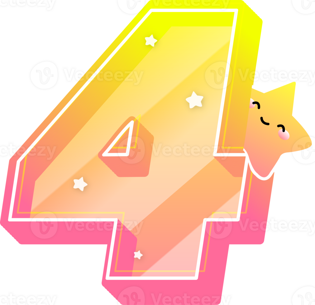 Number 4, Cute Star Alphabet Lettering png