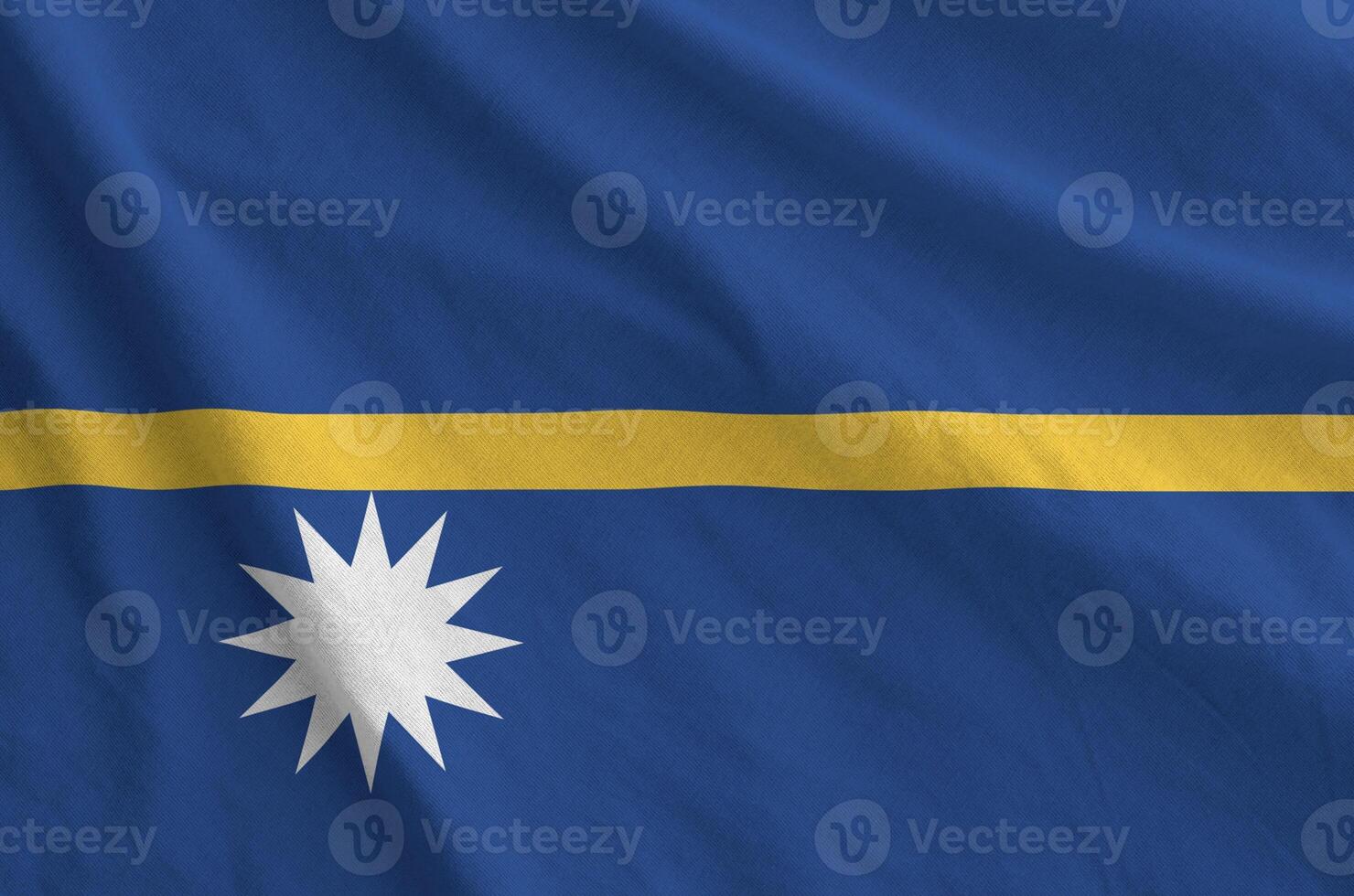 Nauru flag depicted on folded wavy fabric of old cloth photo