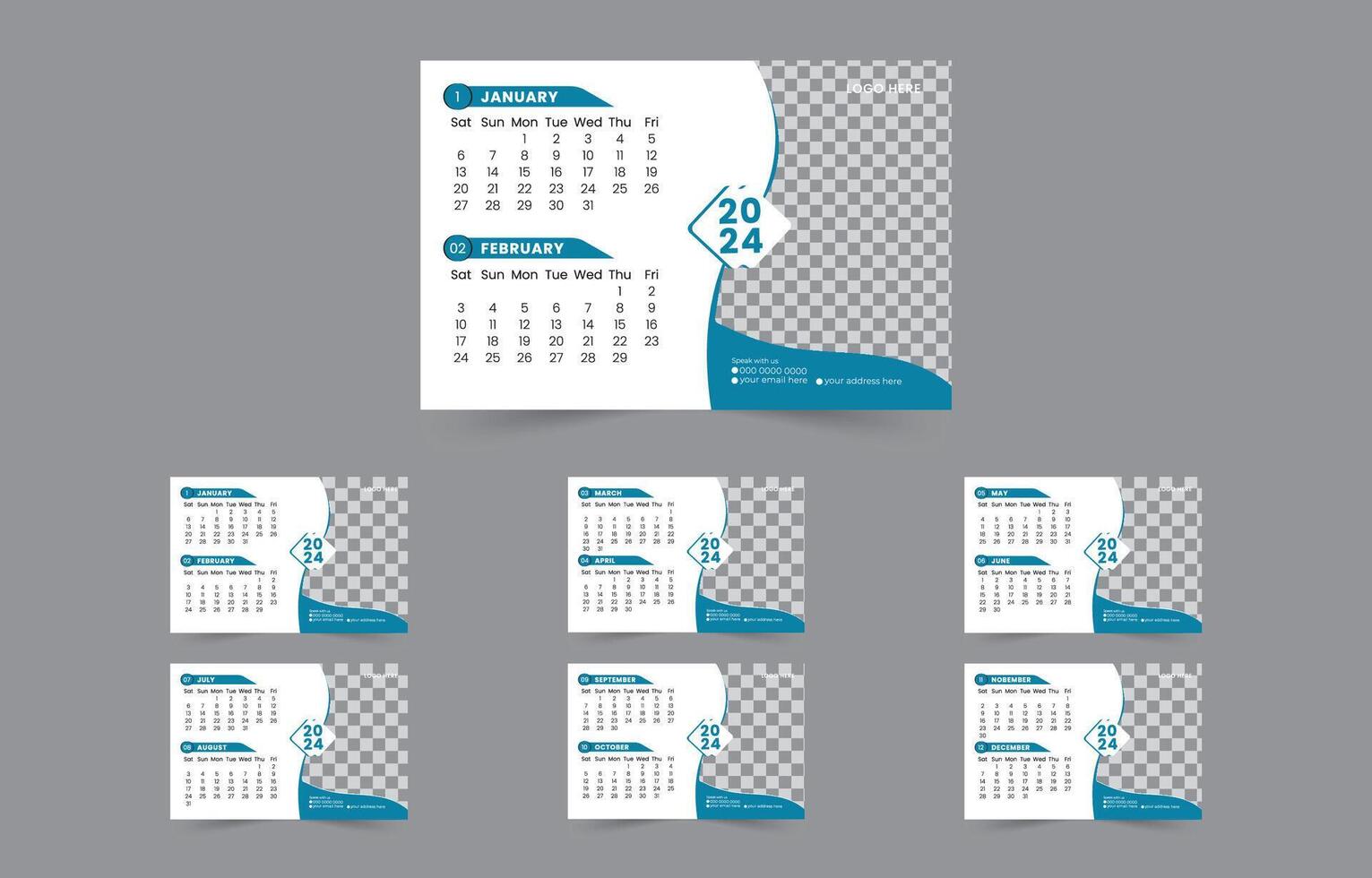Desk calendar template 2024. Office Calendar 2024, template for annual calendar 2024, Minimalist desk calendar 2024 template vector