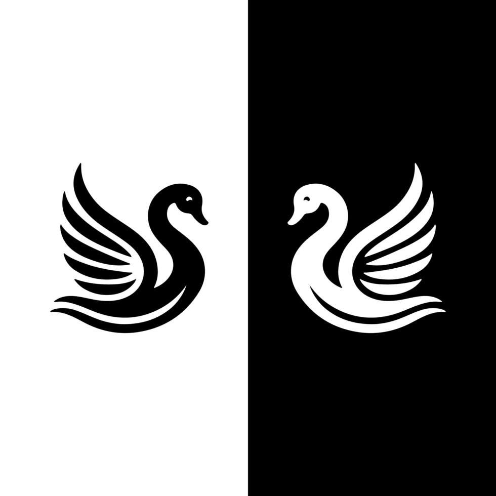 Illustration of two Swan icon in black and white png