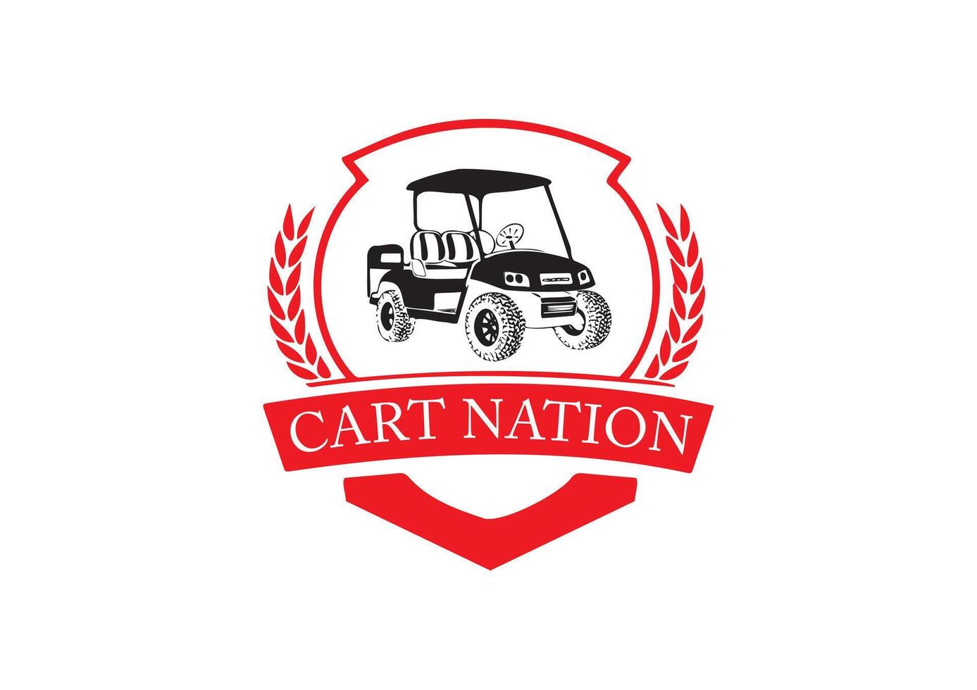 Cart Nation Emblem Having Golf Cart and Laurels Badge Design vector