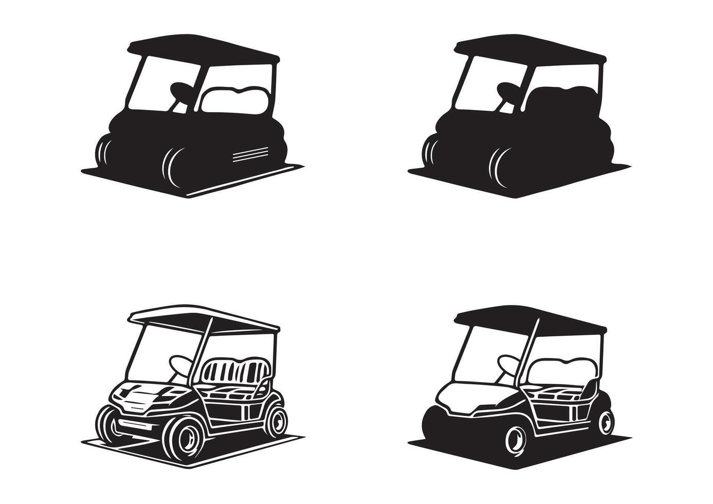 Quartet of Stylized Golf Carts in Monochrome Illustration vector