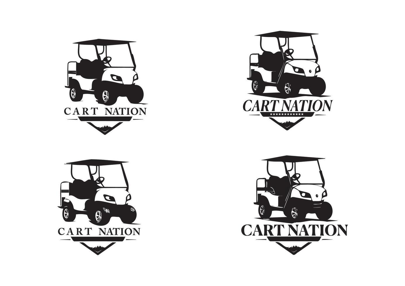 Elegant Golf Cart Logos Featuring Cart Nation Text with Various Artistic Badge Design vector