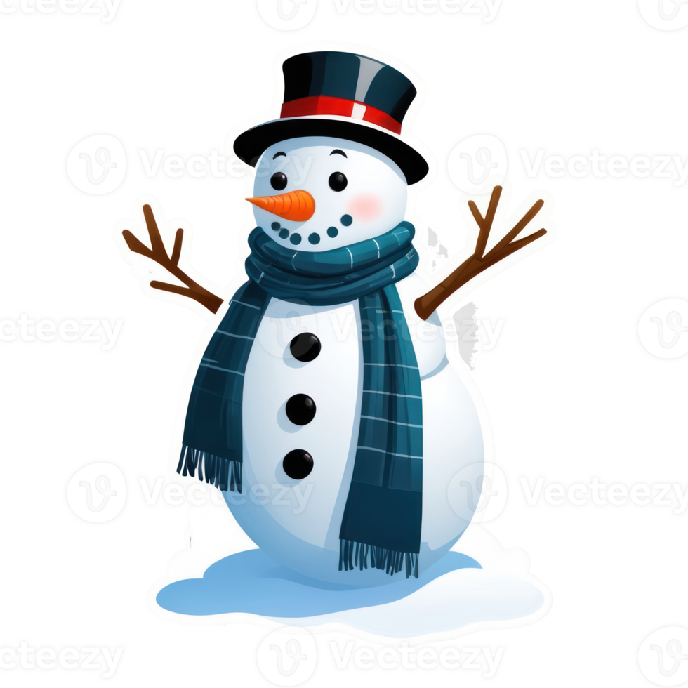 snowman with hat and scarf on transparent background png