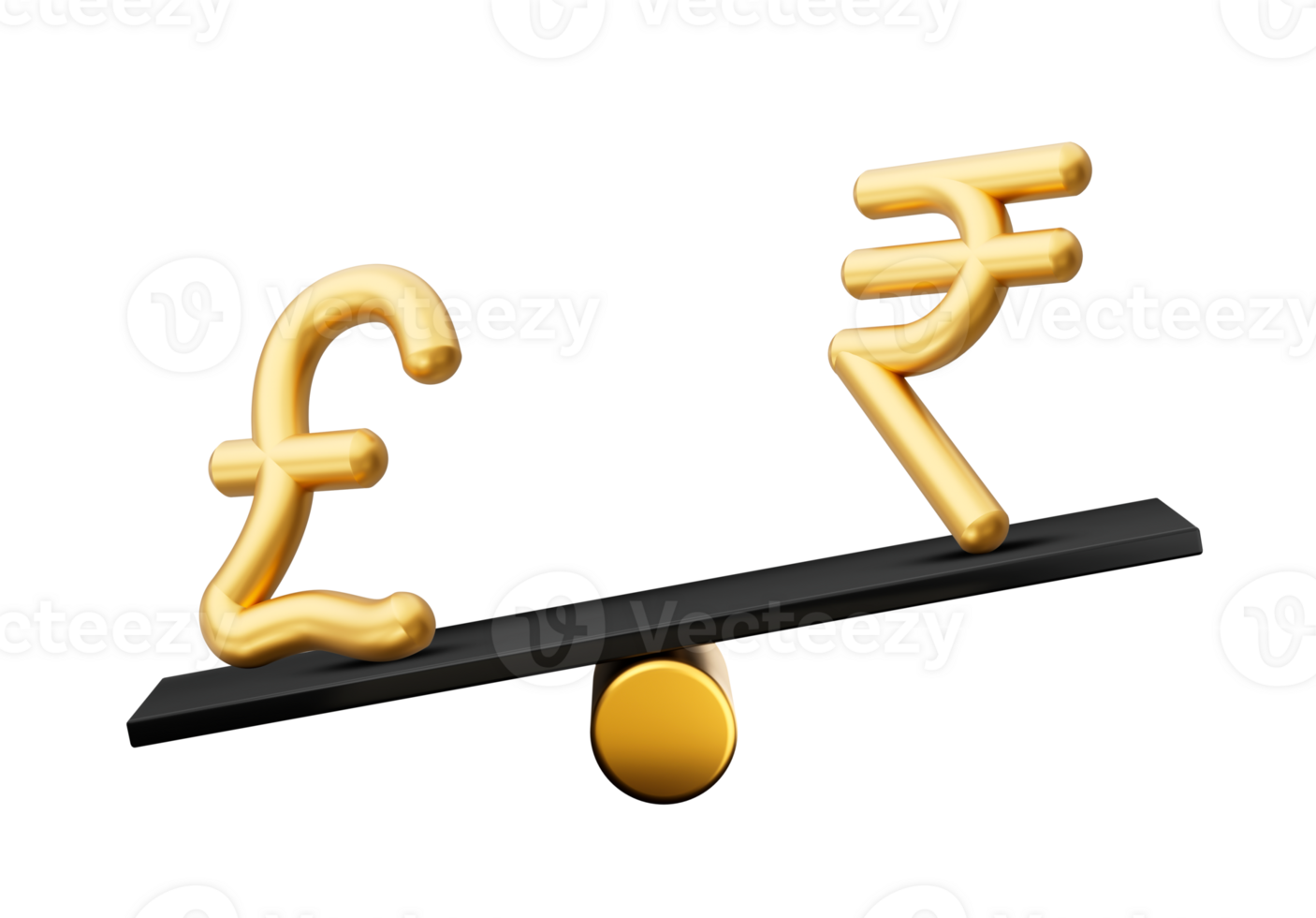 3d Golden Pound And Rupee Symbol Icons With 3d Black Balance Weight Seesaw, 3d illustration png