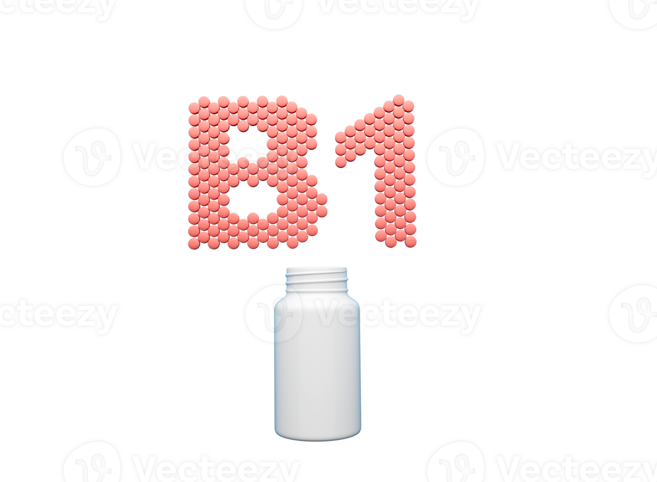 3d Empty White Pill Bottle With B1 Text Made Of Rounded Vitamin B1 Tablets 3d Illustration png