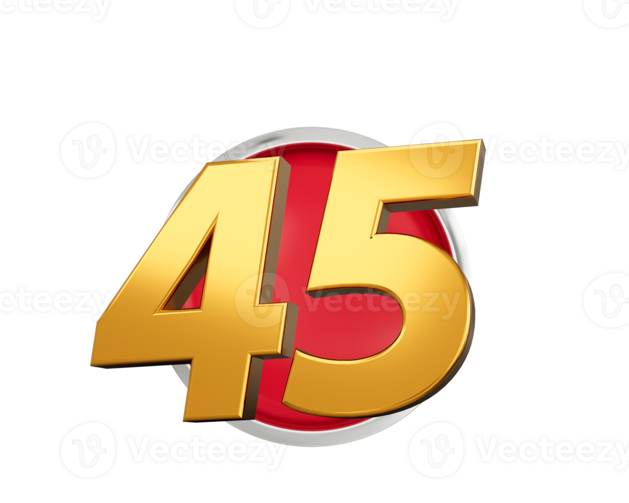 Gold Number 45 Gold Number Forty Five On Rounded Red Icon, 3d illustration png