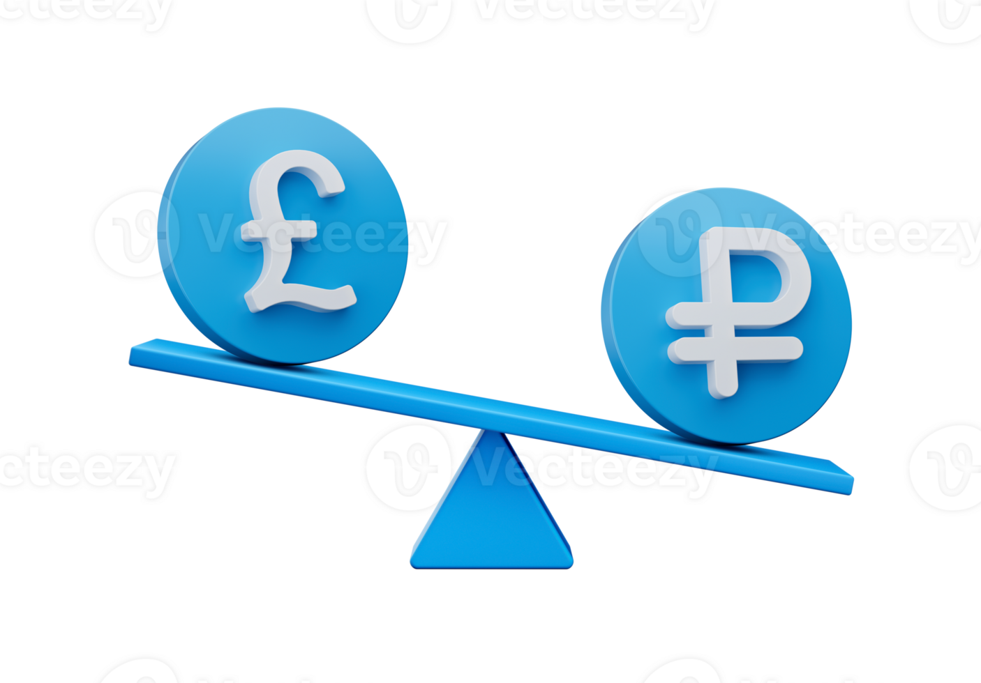 3d White Pound And Ruble Symbol On Rounded Blue Icons With 3d Balance Weight Seesaw, 3d illustration png