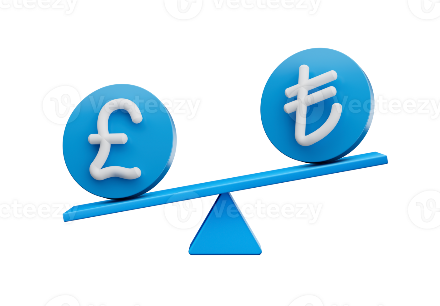 3d White Pound And Lira Symbol On Rounded Blue Icons With 3d Balance Weight Seesaw, 3d illustration png