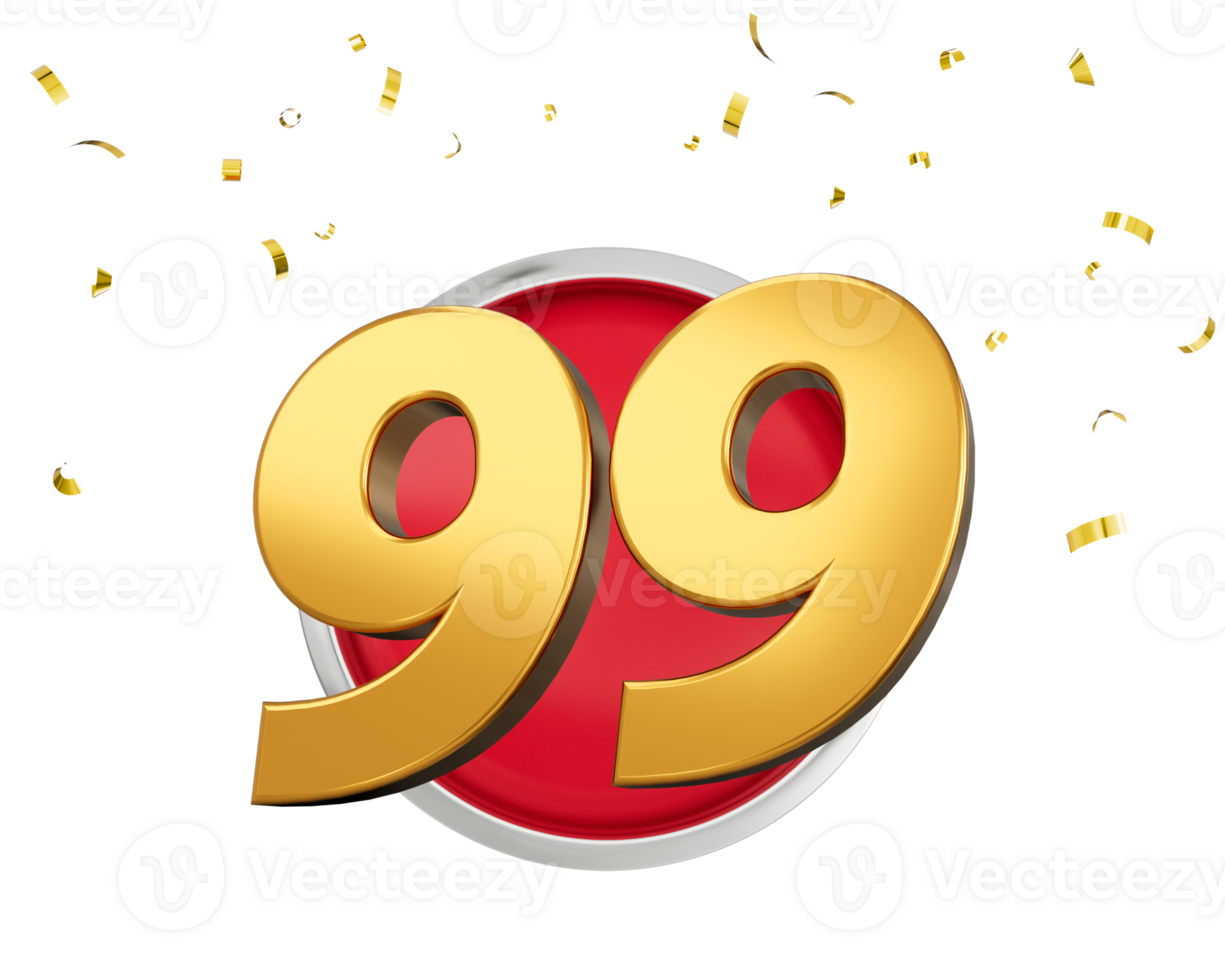 Gold Number 99 Gold Number Ninety Nine On Rounded Red Icon, 3d illustration png
