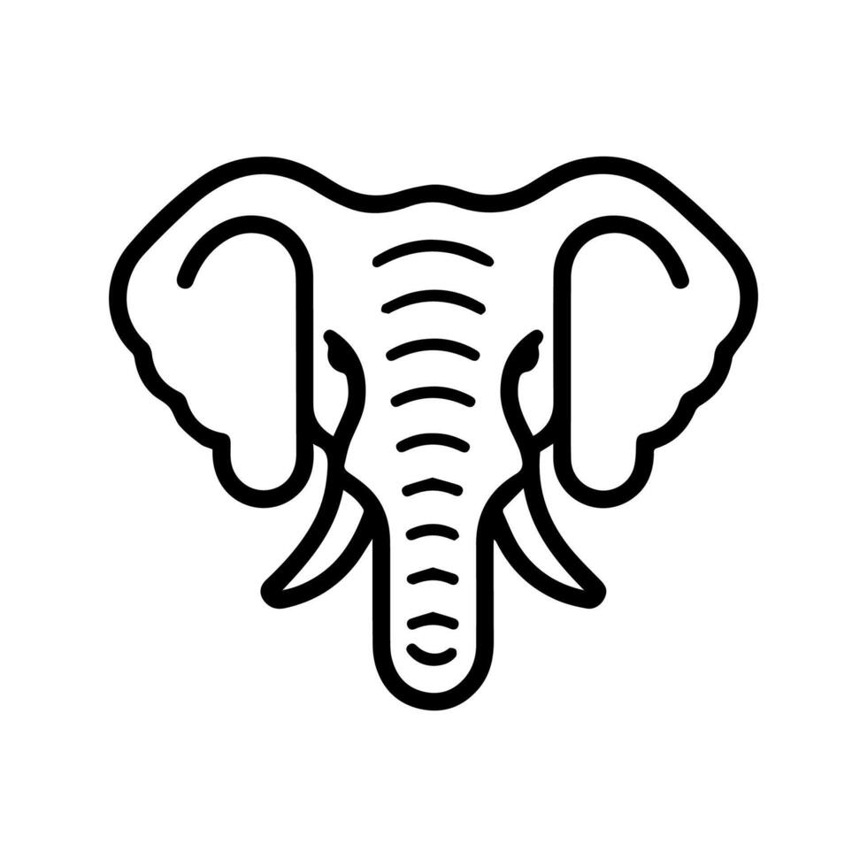 An elephant head is shown in a black and white line drawing vector