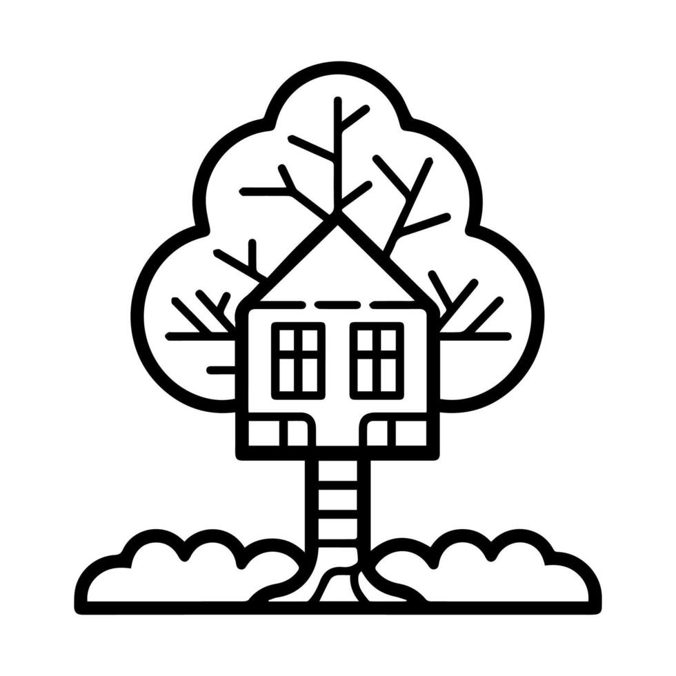 A tree house with a tree on top of it vector