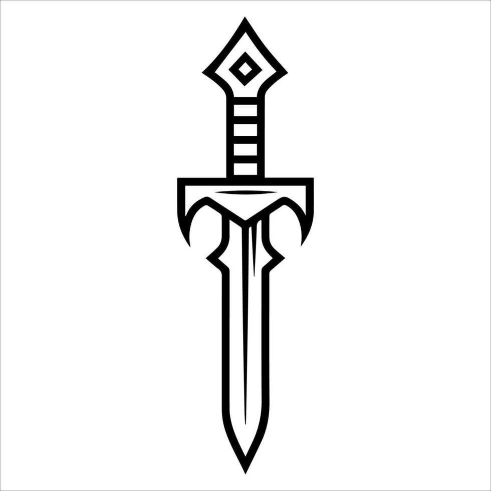A black and white drawing of a sword vector